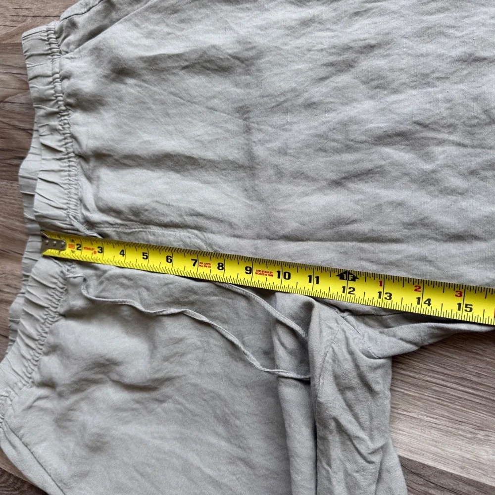 H&M Linen Blend Drawstring Pants Khaki Melange Relaxed Leg Lightweight